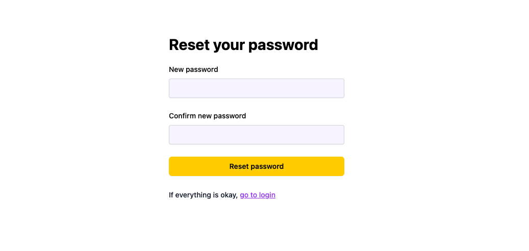 Reset password form