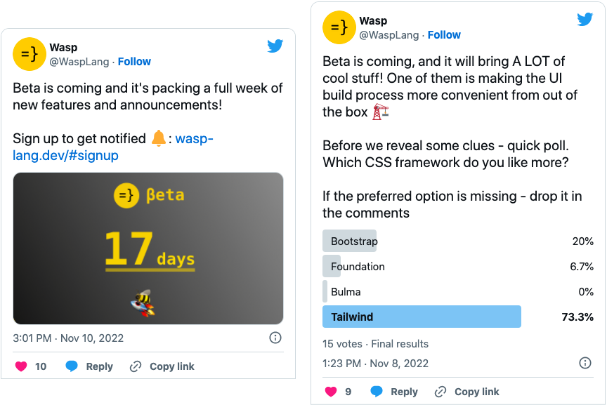 Examples of pre-launch tweets