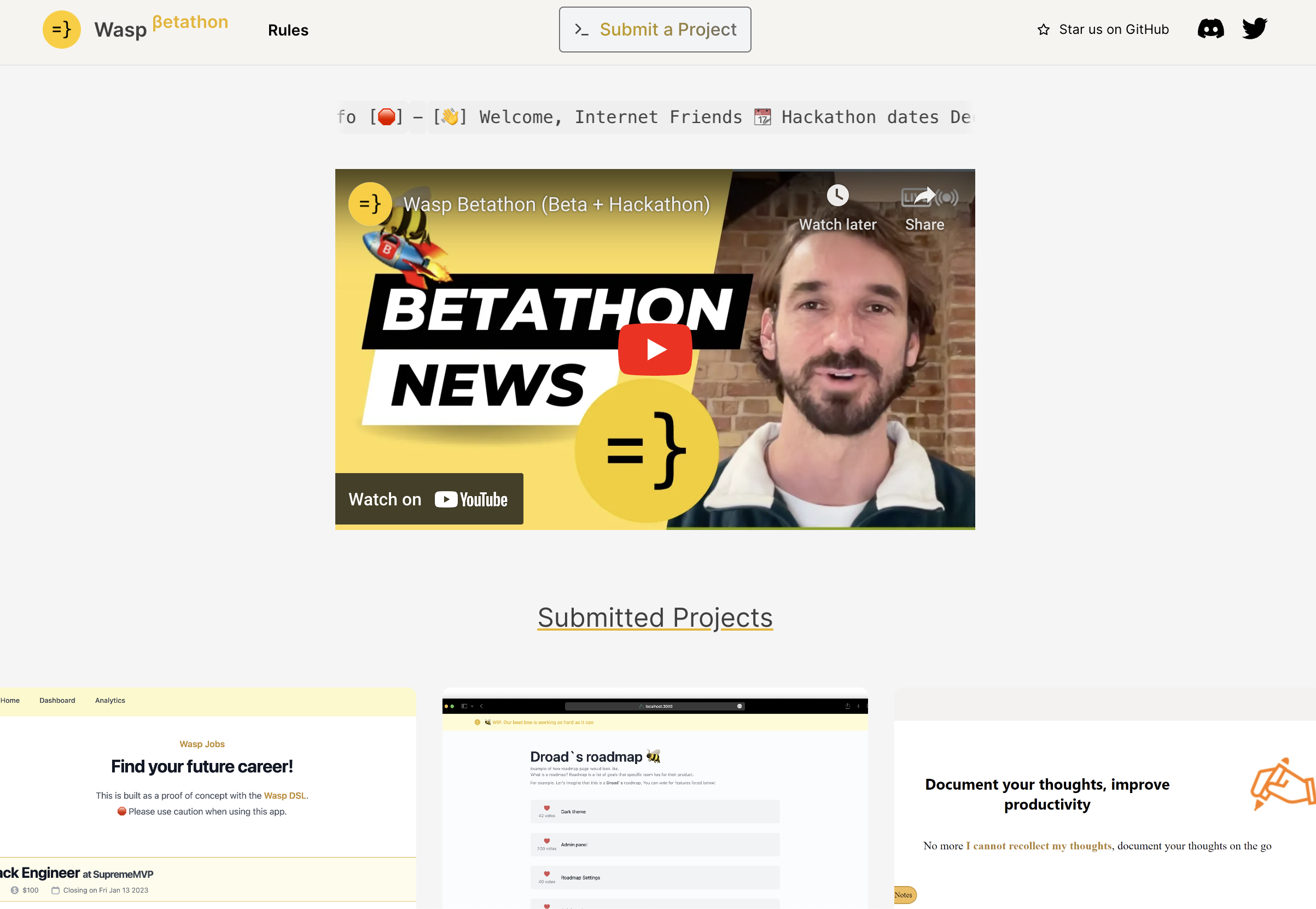 Wasp Betathon Homepage