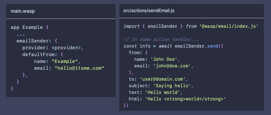 Email sending code example